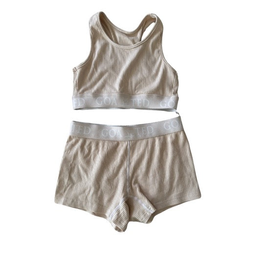 Cream Ribbed Cotton short Set
