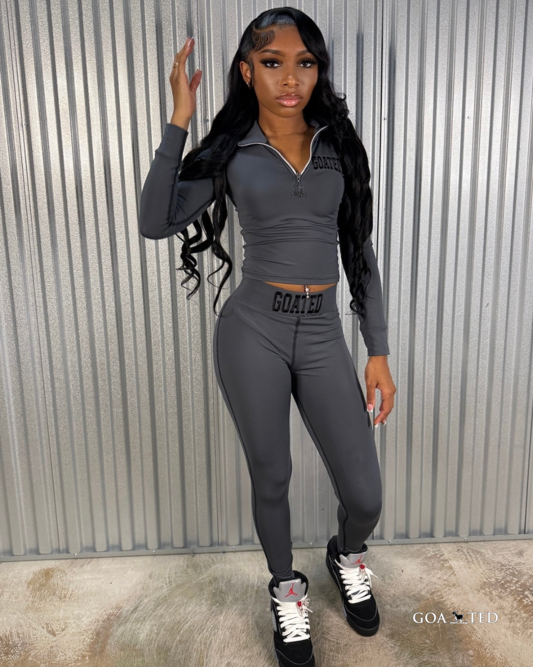GOATED Sculpt Set – Shadow Grey | Women's Quarter-Zip & Leggings