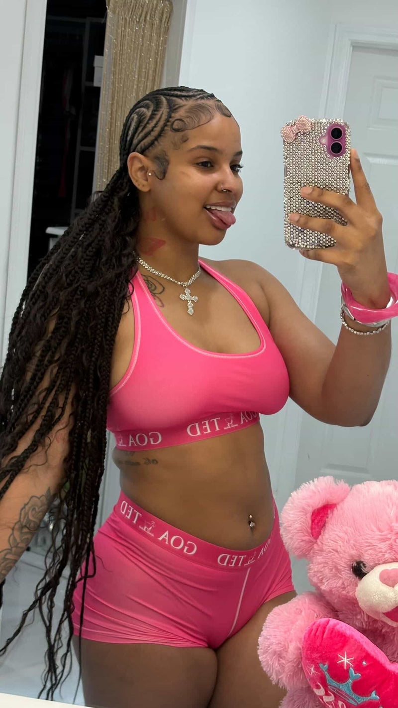 Goated girl in Hot Pink short set