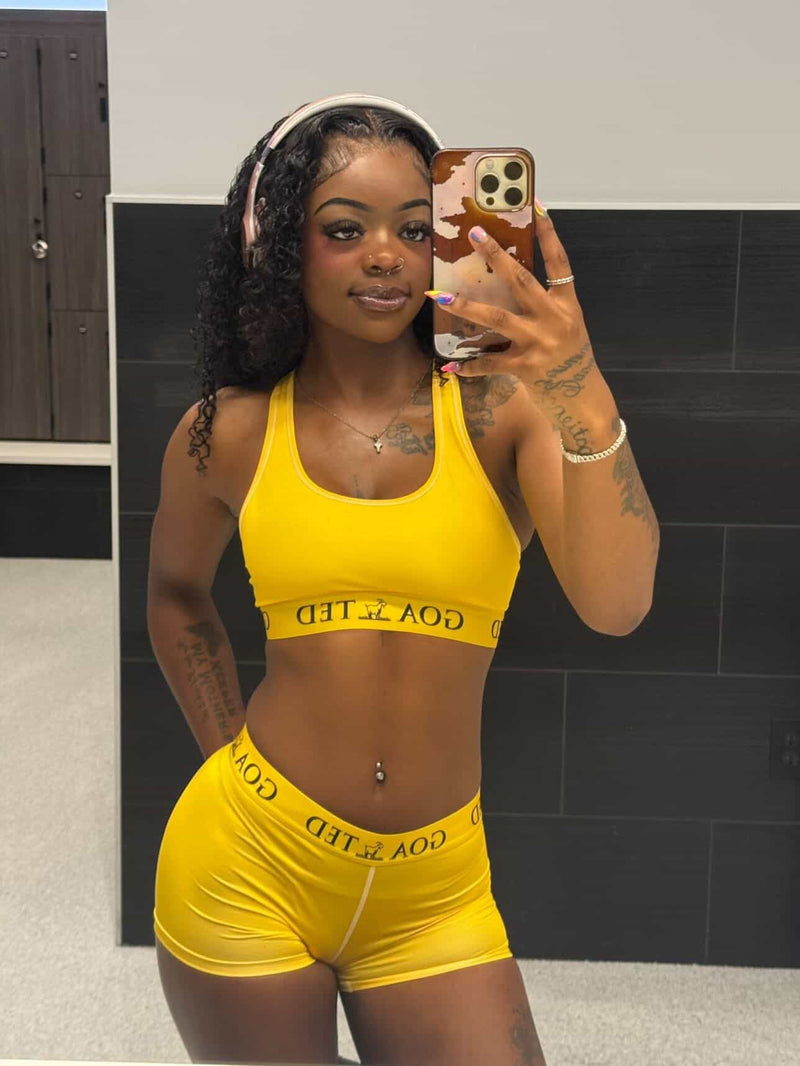 Goated girl in Lemon Drop short set